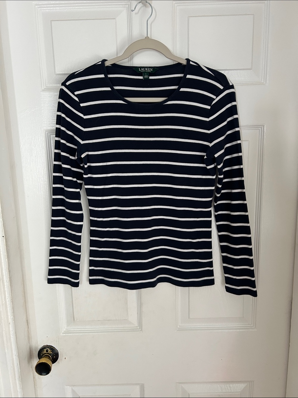 Lauren Ralph Lauren Navy & White Striped Long Sleeve Tee